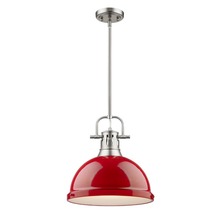  3604-L PW-RD - Duncan 1 Light Pendant with Rod in Pewter with a Red Shade